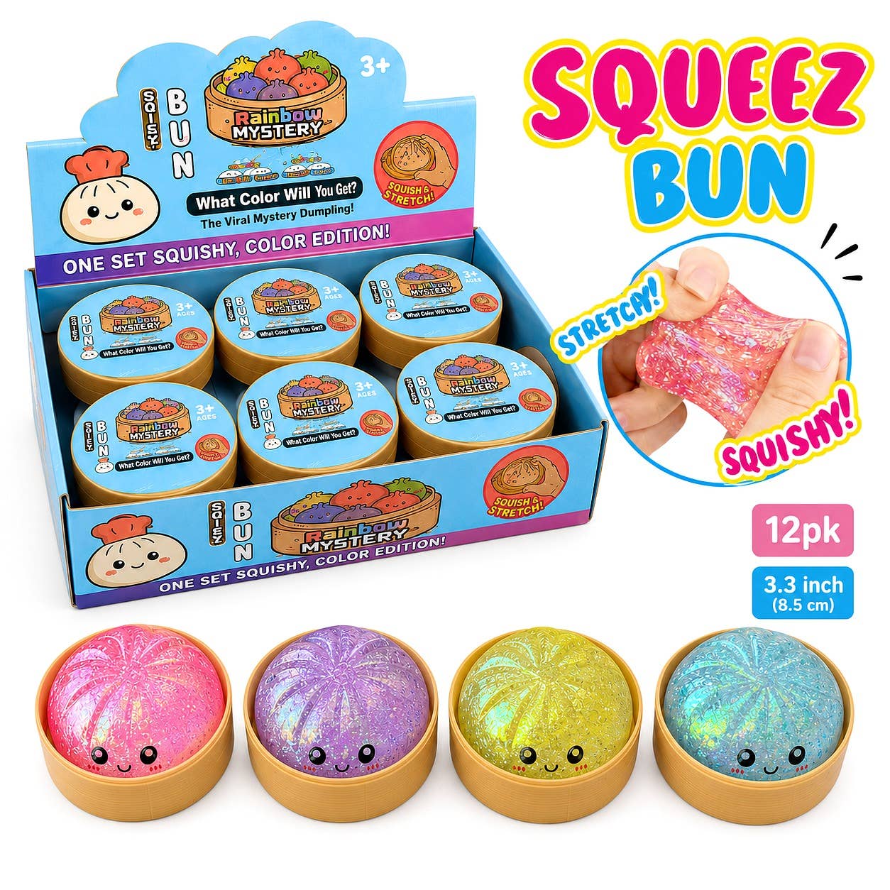 Meltos Stretch Dumpling Squishy Toy 3.35 Inch Glitter Fidget Squish Toy